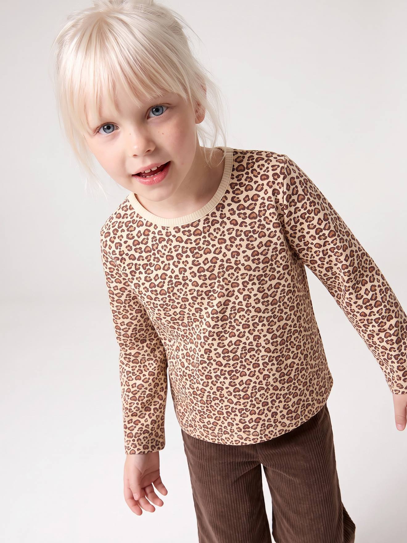 Meisjesshirt met fleece, lange mouwen vanille