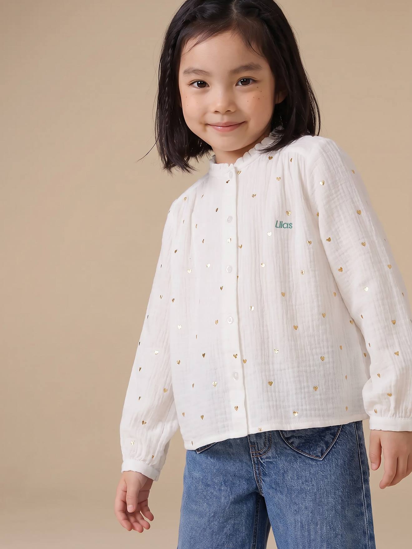Personaliseerbare meisjesblouse van katoenen gaas goud