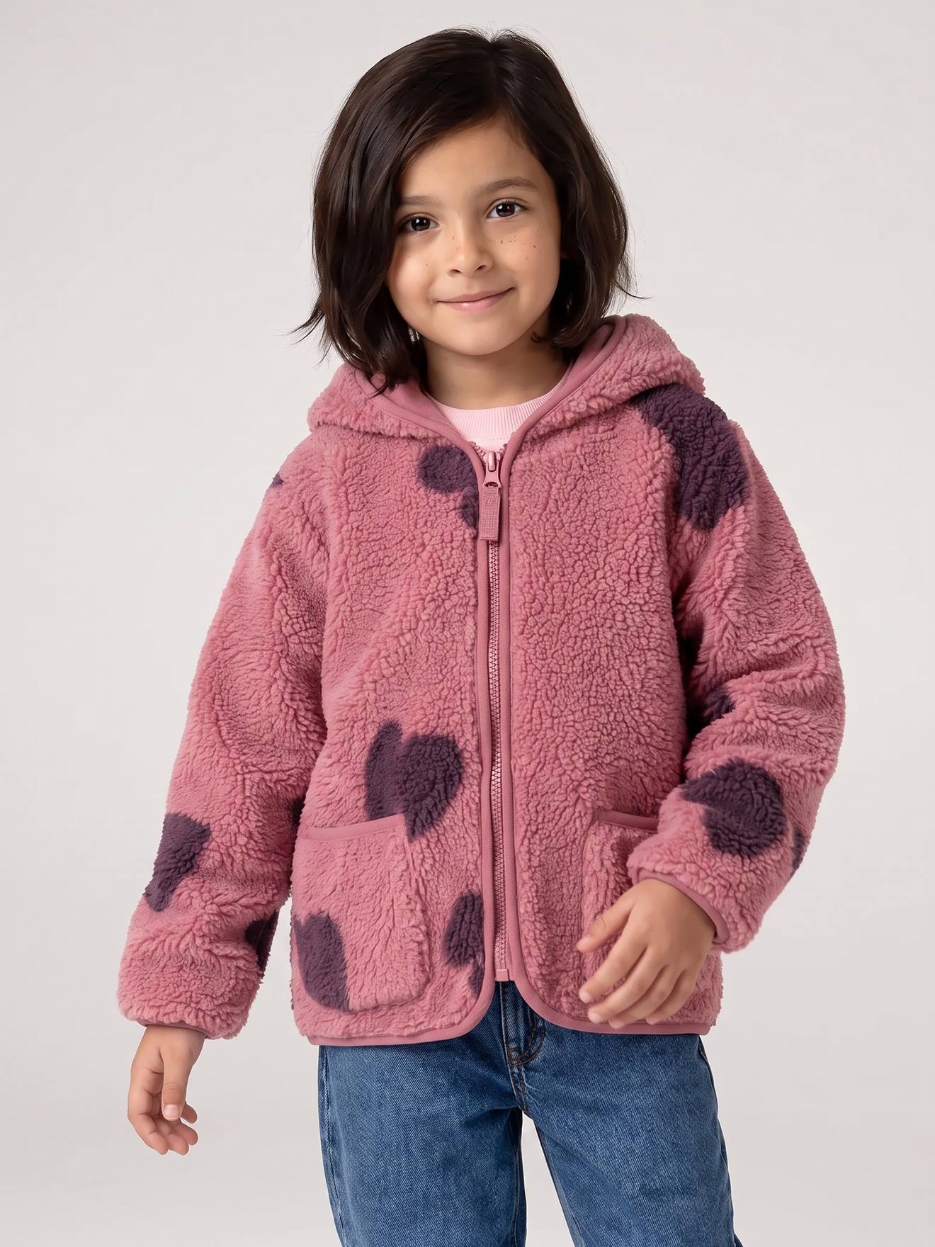 Sherpa vest met capuchon en bloemenprint voor meisjes zachtpaars