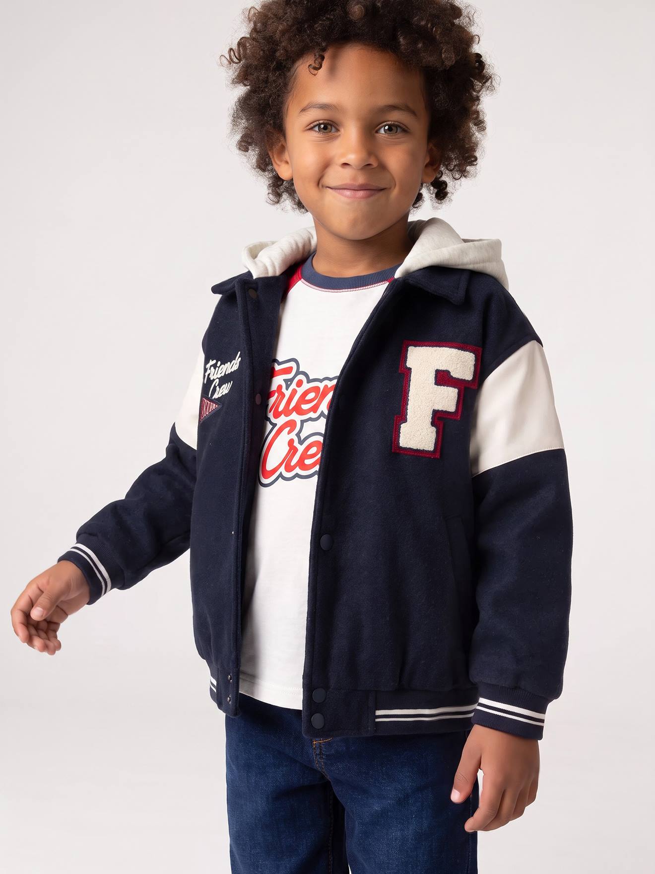 Teddyjack jongen met afneembare capuchon marineblauw