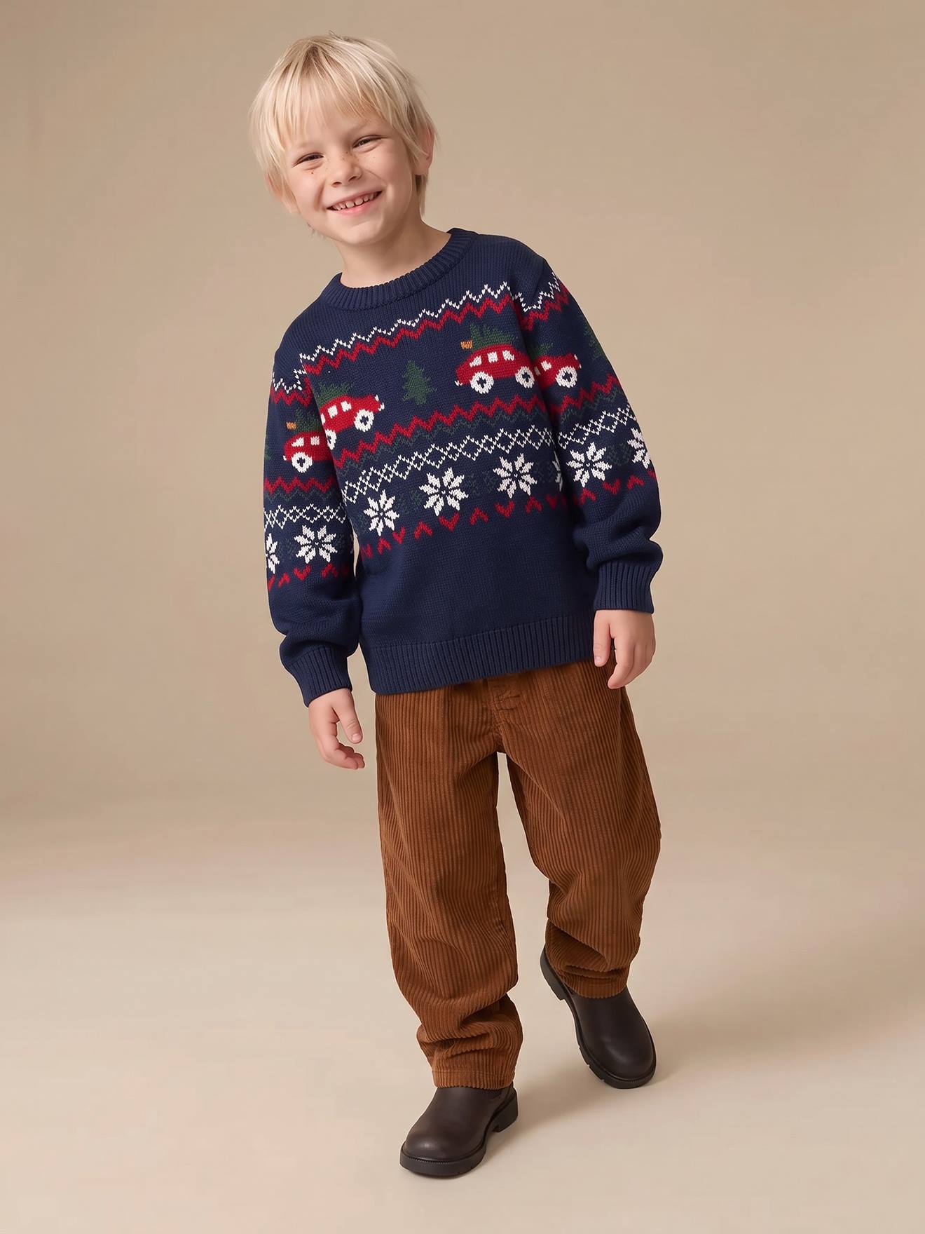 Wijde ribfluwelen broek jongen cappuccino