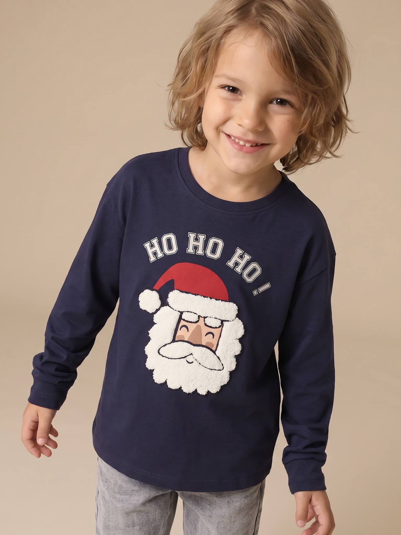 Jongensshirt met lange mouwen kerst marineblauw