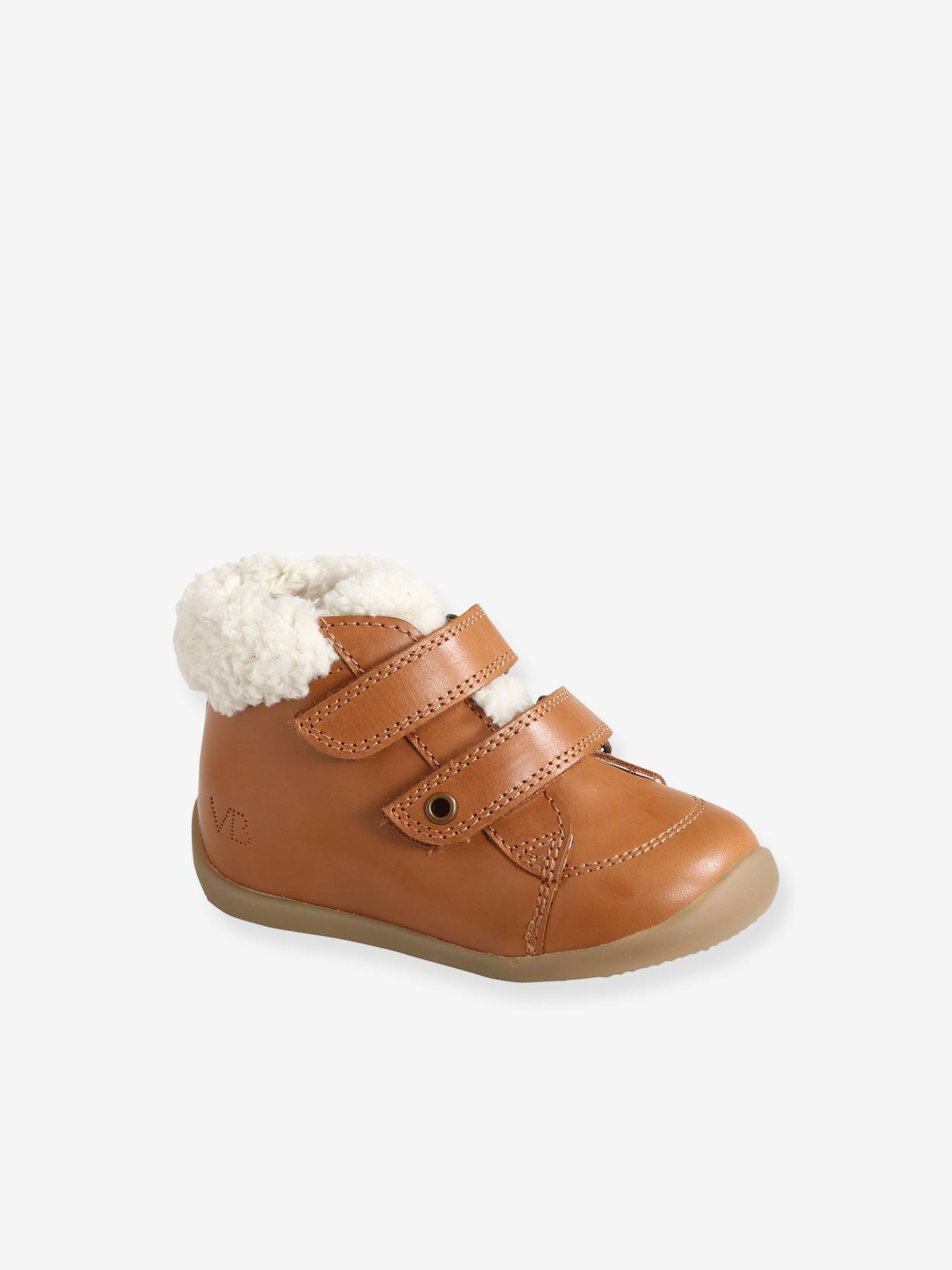 Gevoerde bottines voor de eerste stapjes van jongensbaby's cognac