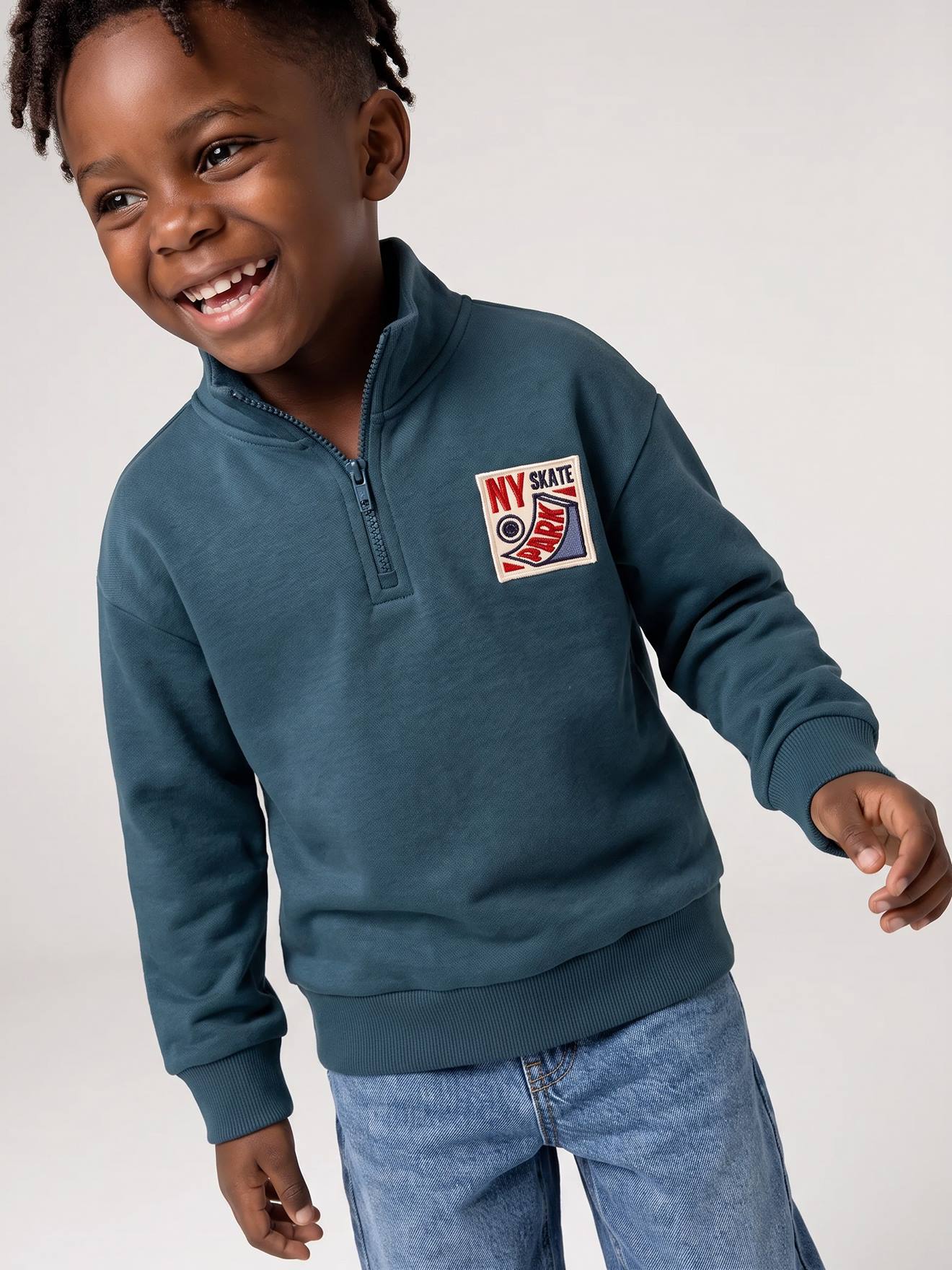 Sweater met ritskraag jongen groenblauw