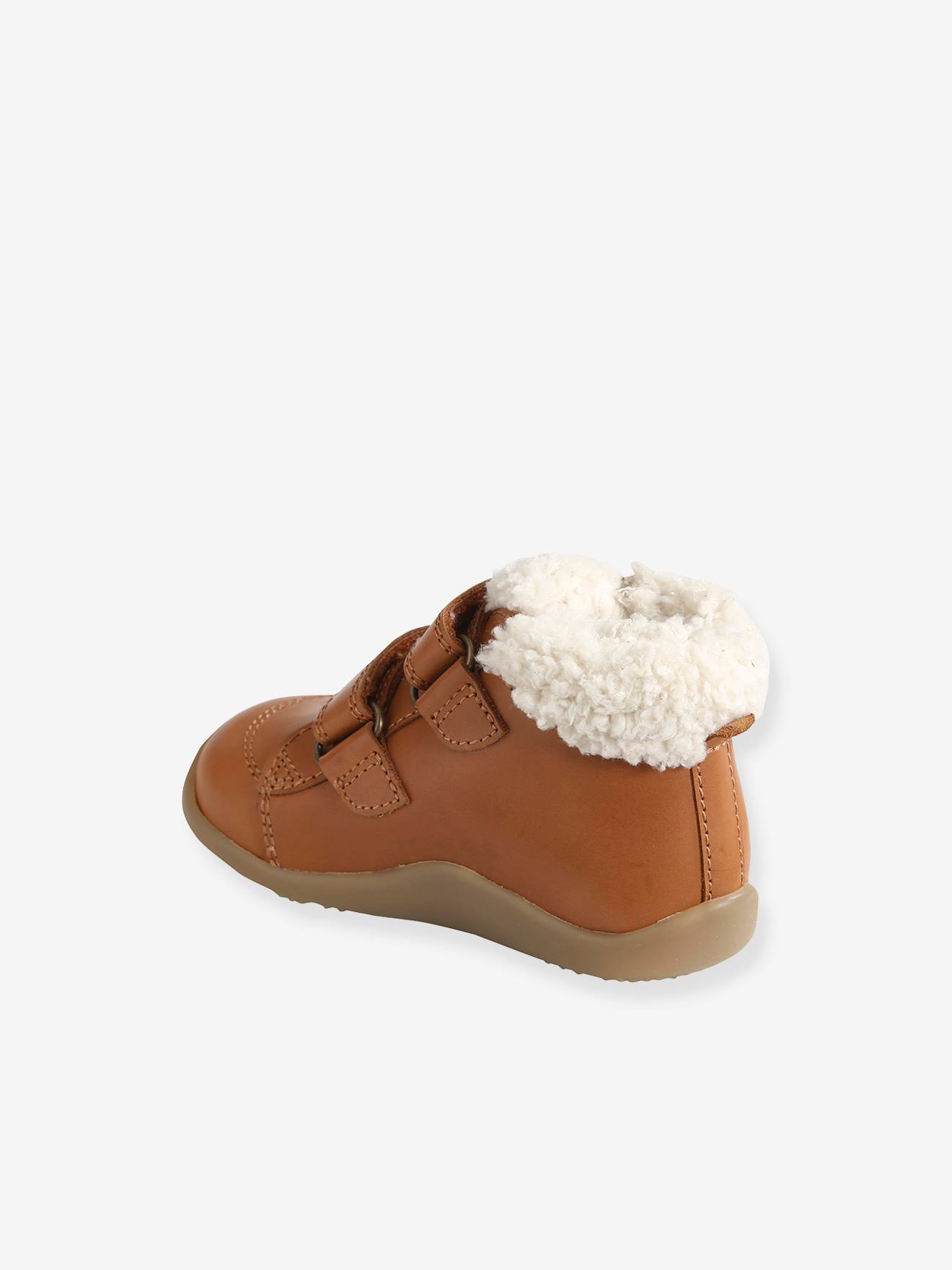 Gevoerde bottines voor de eerste stapjes van jongensbaby's - cognac,  Schoenen