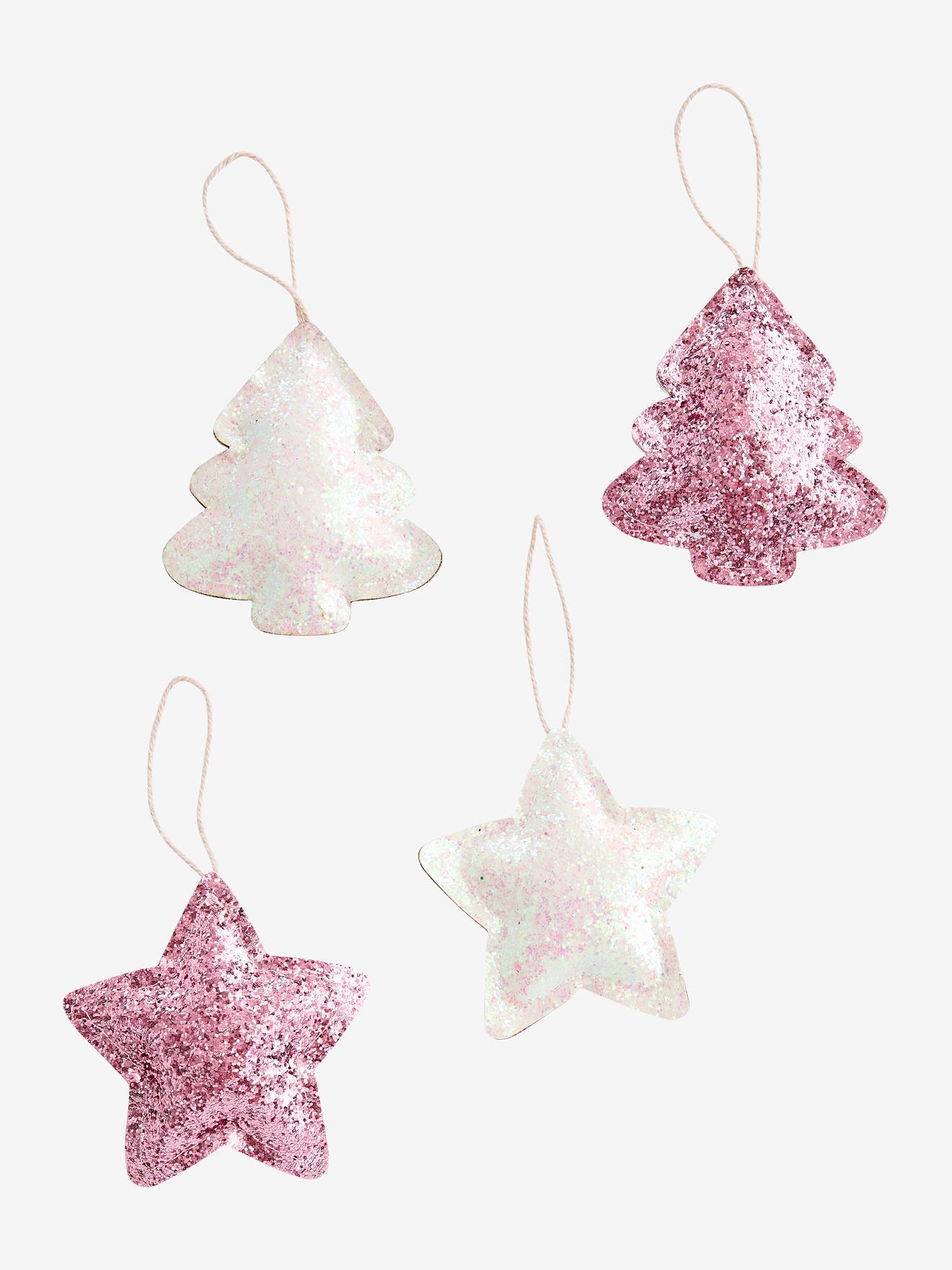 Set met 4 glitterkerstversieringen roze