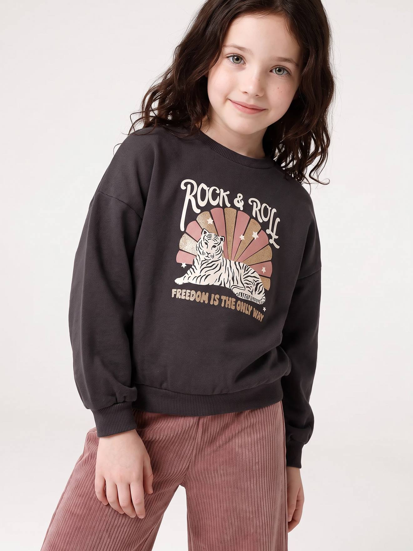 Set meisje sweater en broek antraciet