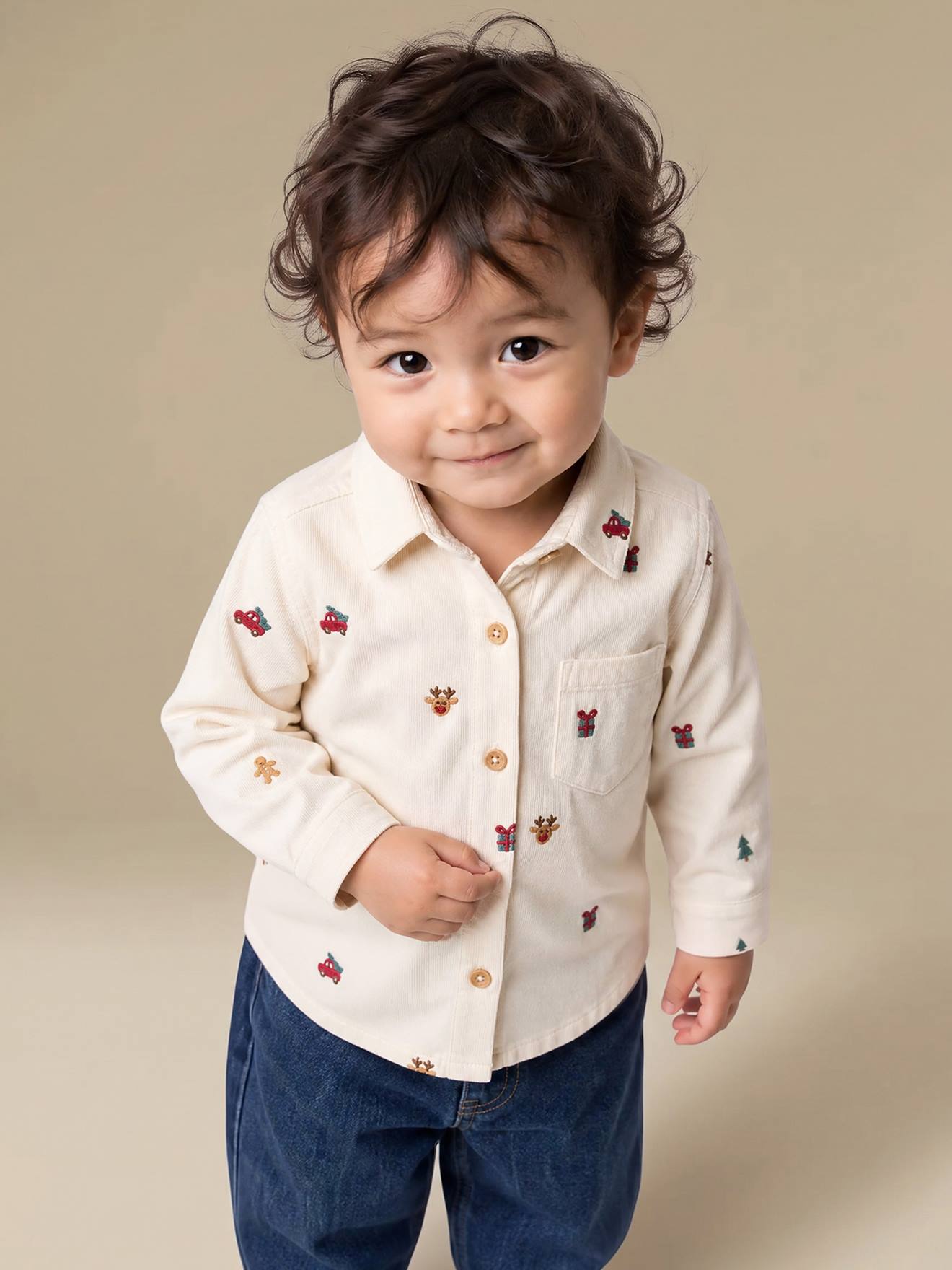 Babyjongensoverhemd van ribfluweel vanille