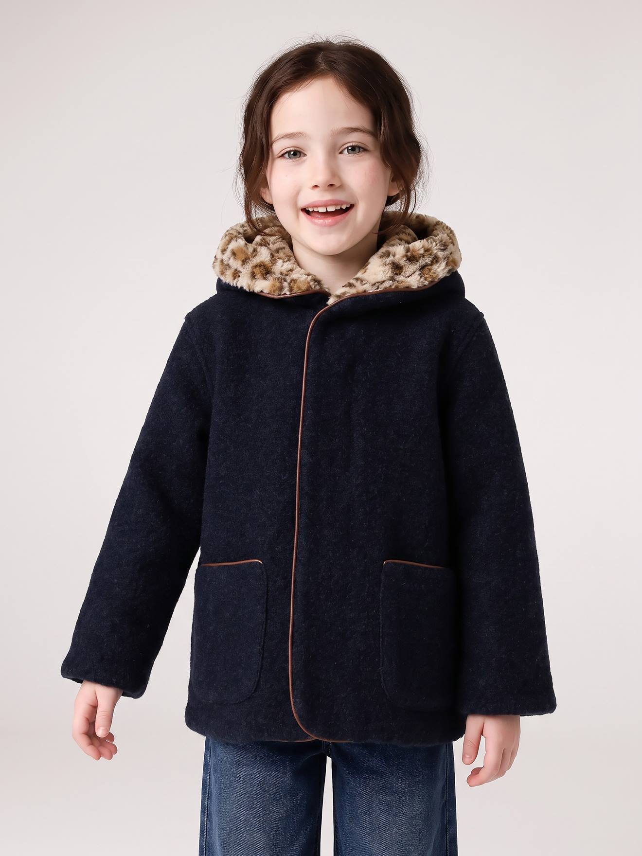 Meisjesjas met capuchon marineblauw