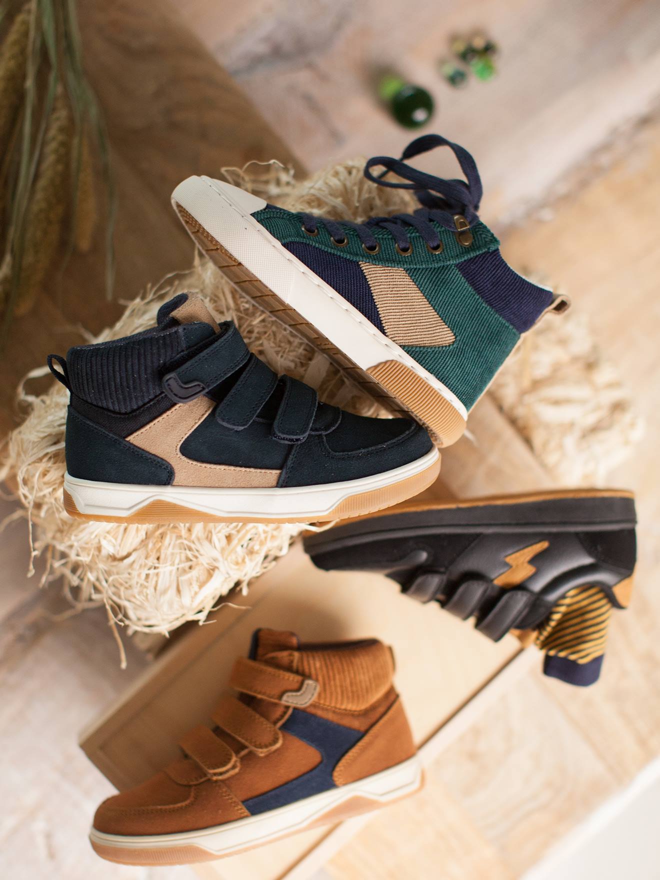 Hoge leren sneakers voor jongens marineblauw