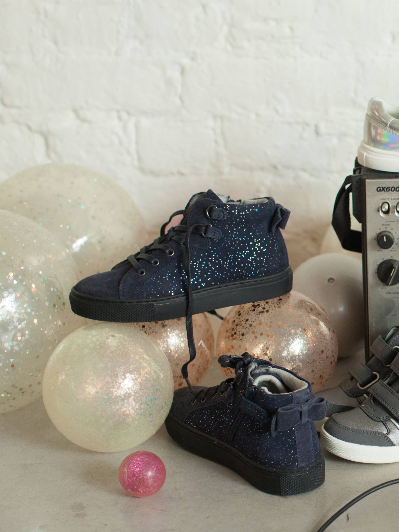 Hoge leren sneakers voor meisjes donker marineblauw