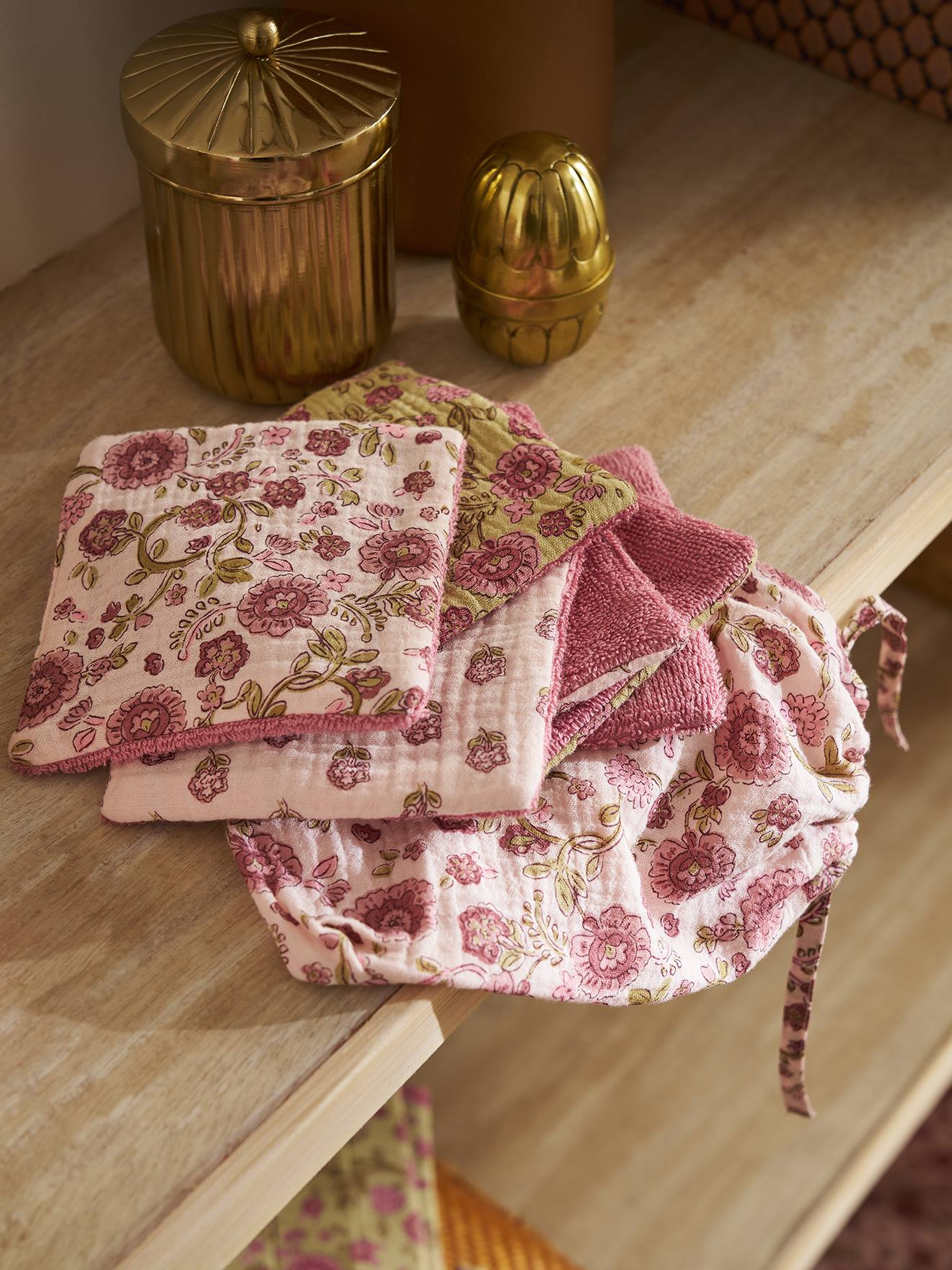 Set van 6 washandjes wit, bedrukt