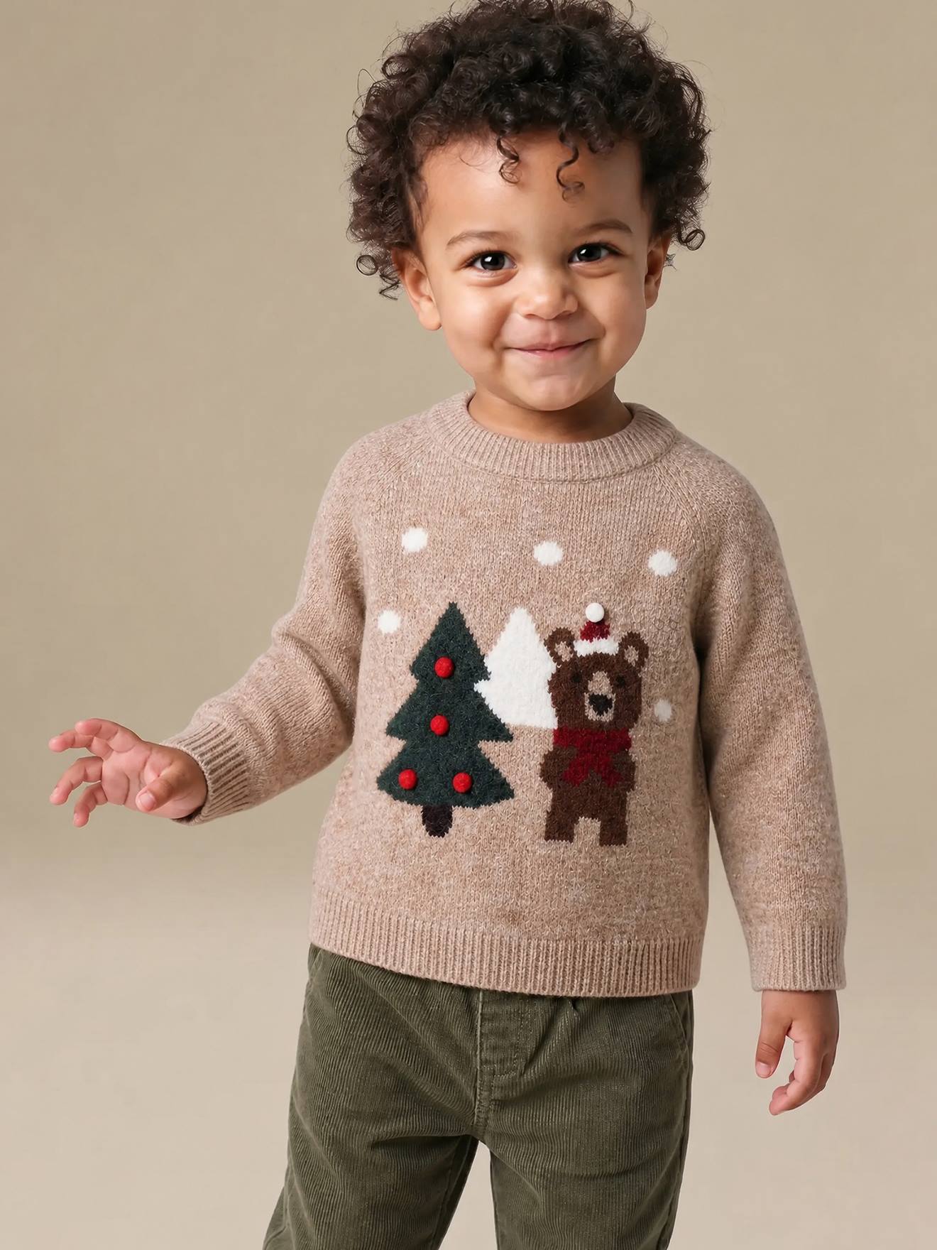 Kersttrui voor babyjongens gemêleerd beige