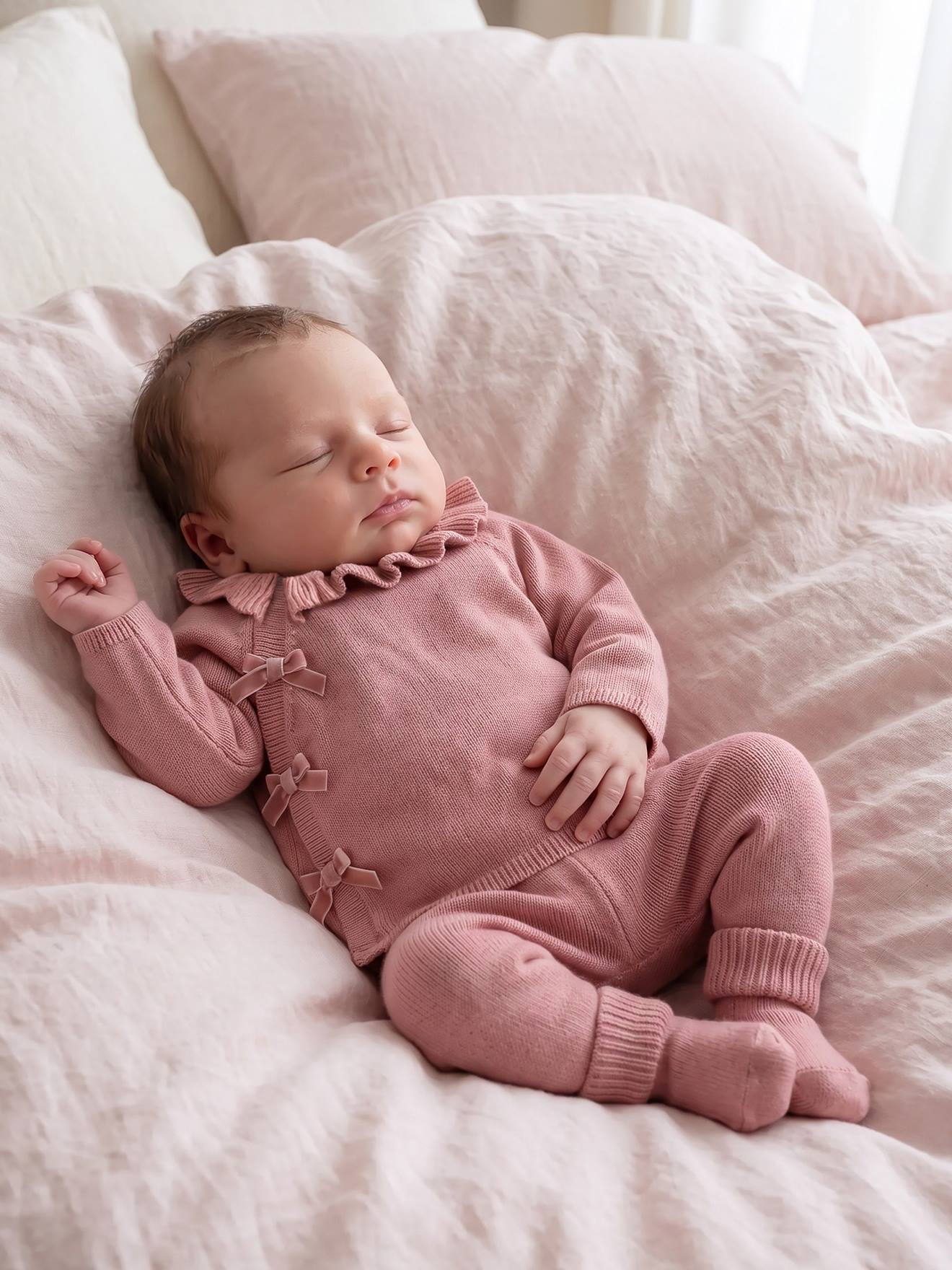 Gebreide babyset meisje rouge