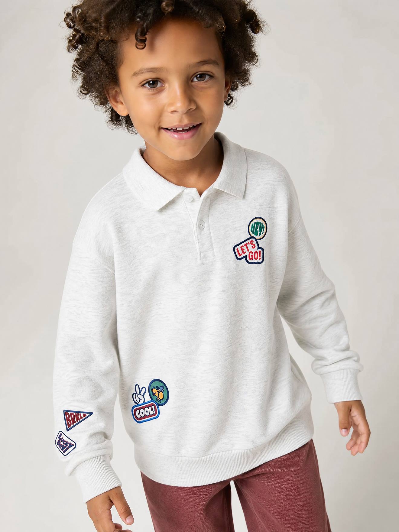 Polosweater jongen gemêleerd grijs