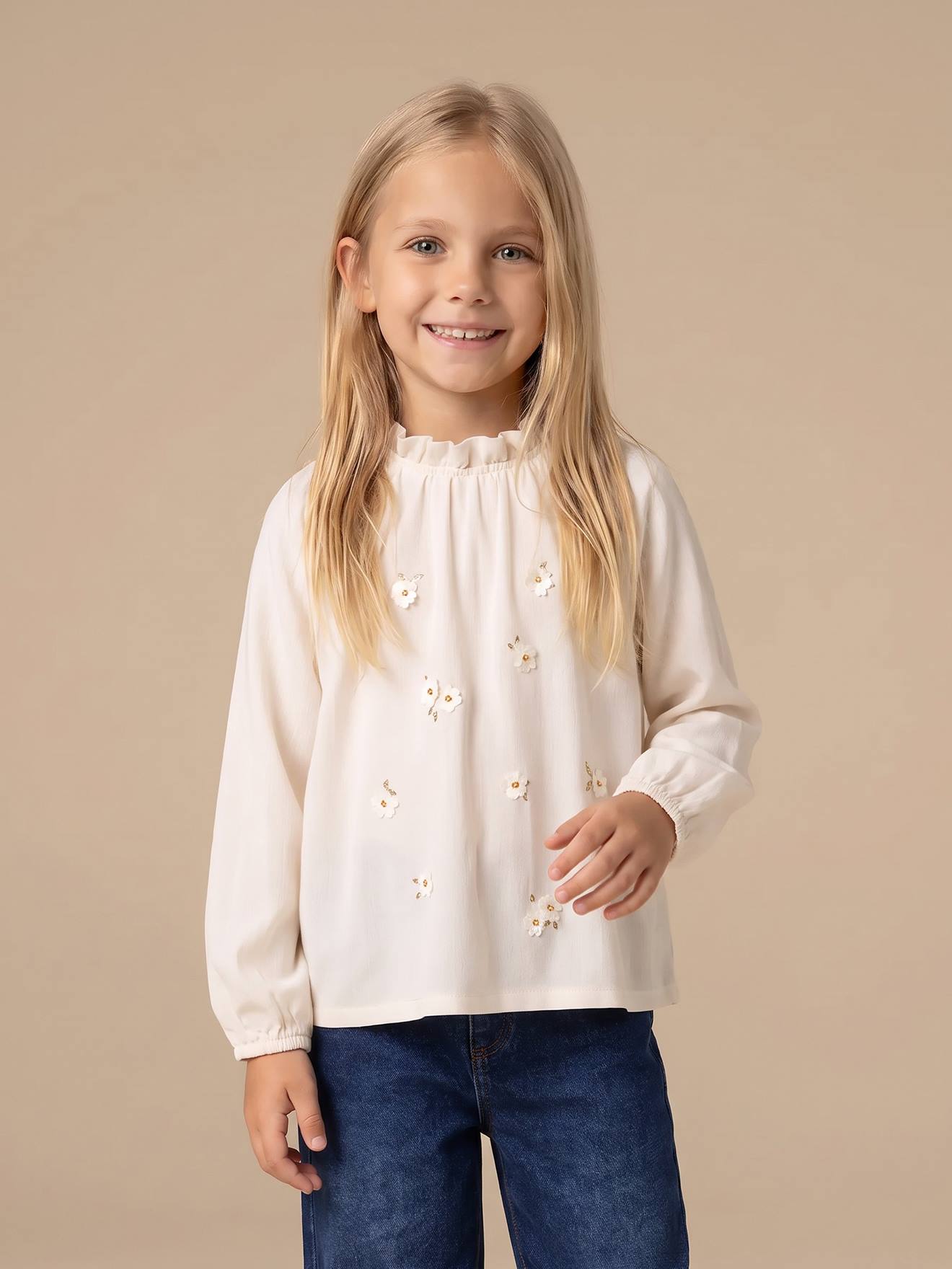 Lange meisjesblouse ecru