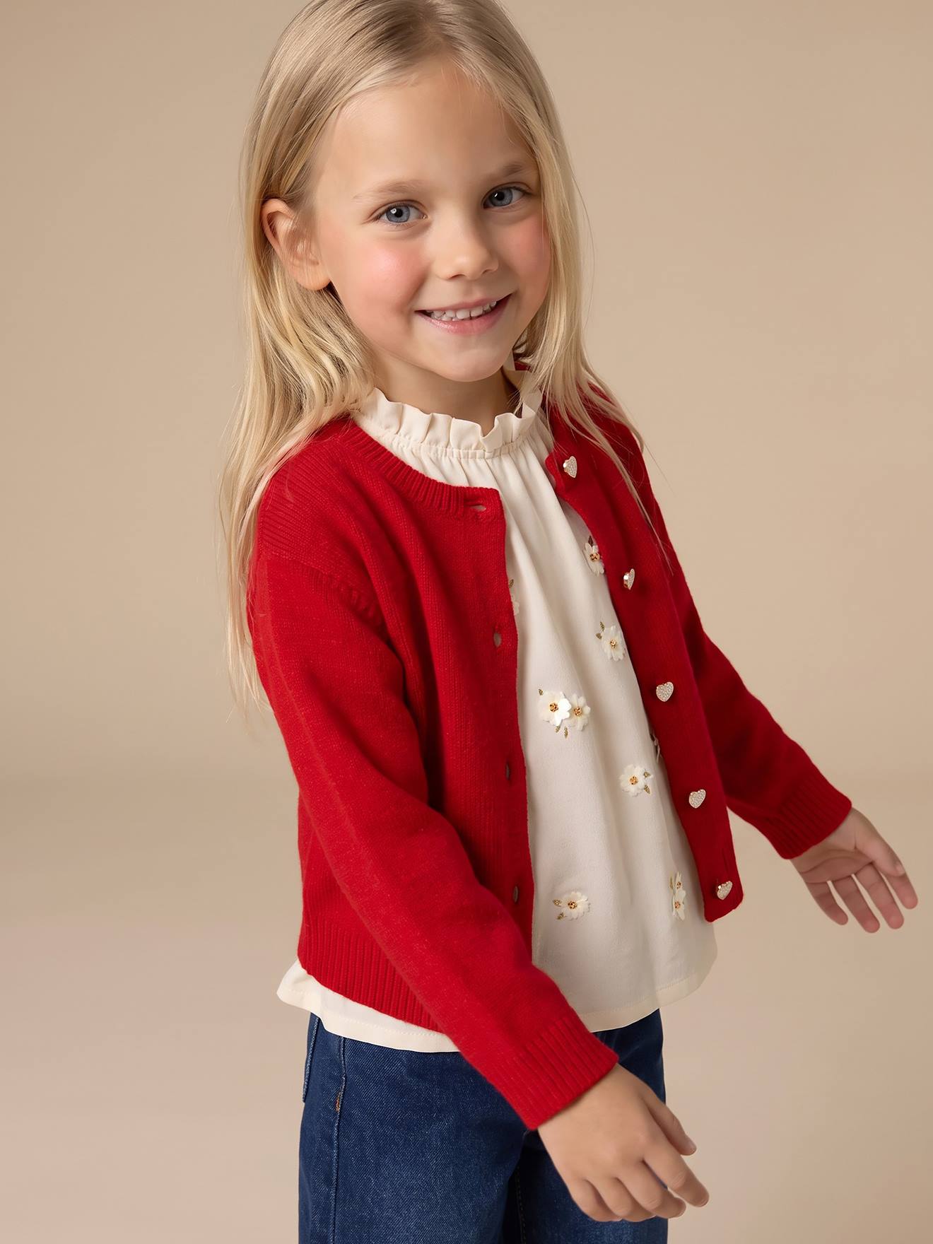 Gebreid vest met knopen voor meisjes rood