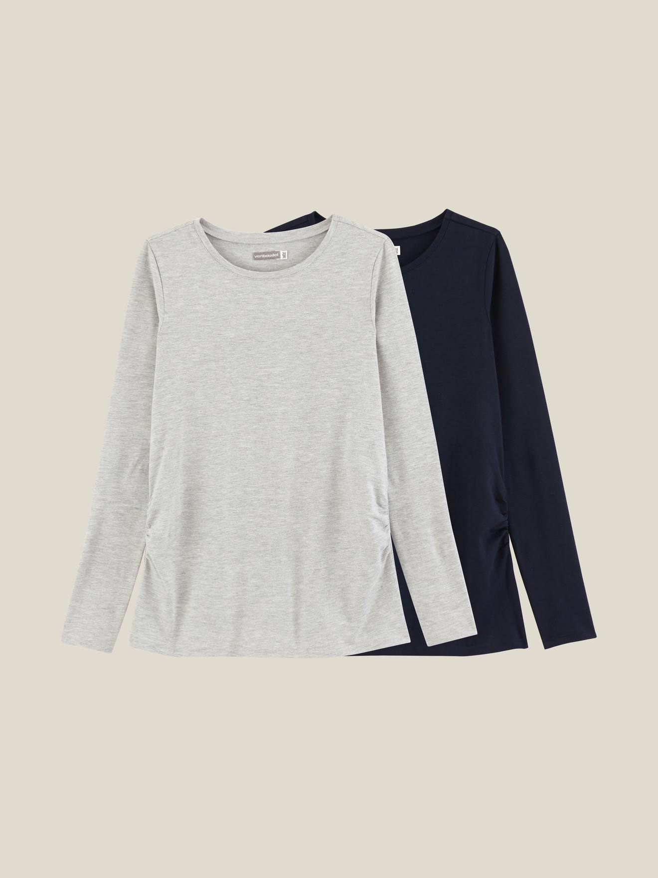 Set van 2 T-shirts met lange mouwen voor de zwangerschap set marineblauw/grijs