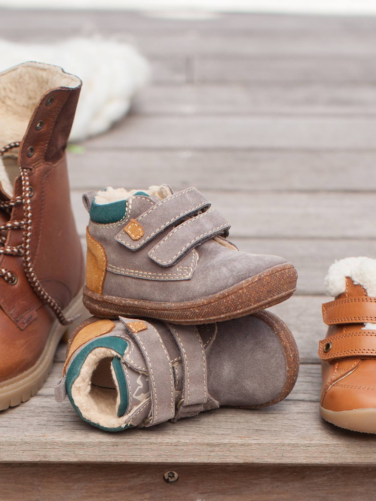 Gevoere leren bottines voor jongensbaby's taupe