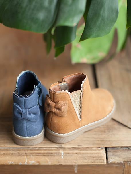 Elastische leren laarsjes voor meisjesbaby's CAMEL+marineblauw+zwart - vertbaudet enfant 