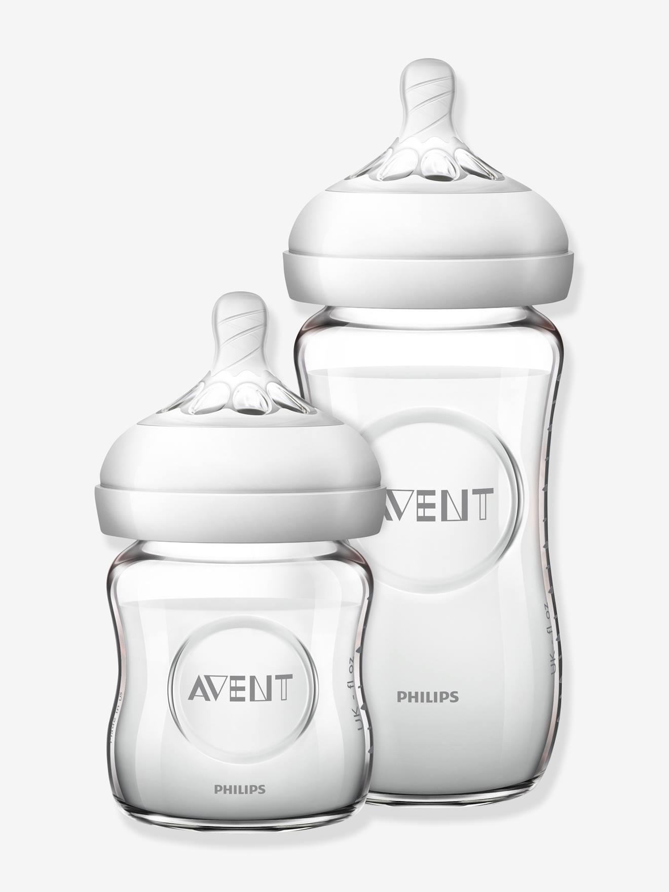 Pakket voor pasgeboren baby's: 2 glazen Philips AVENT Naturel-babyflessen (125 + 240 ml) transparant