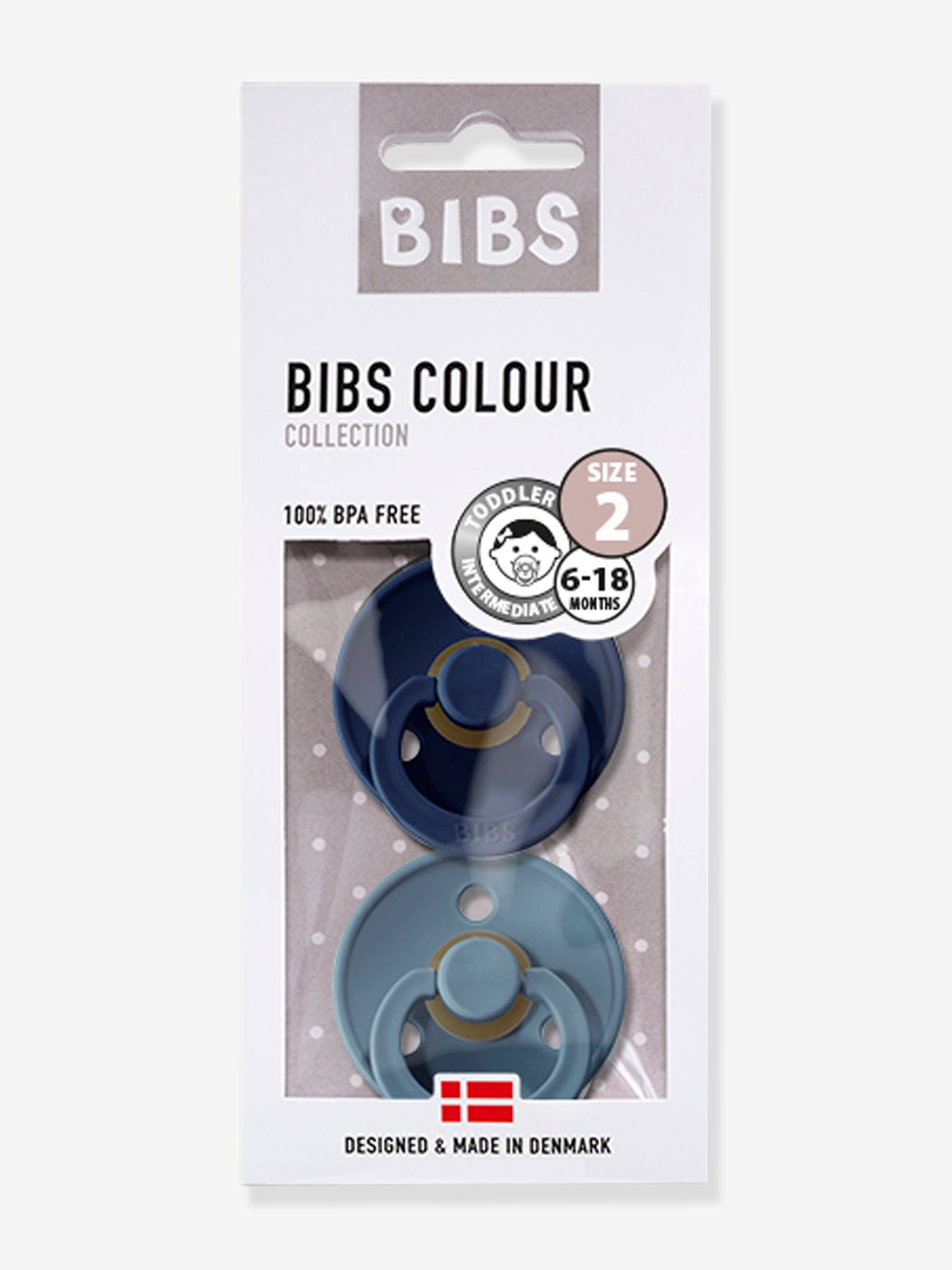 Set van 2 BIBS Colour-fopspenen, maat 2 van 6 tot 18 maanden diepblauw + petrolblauw