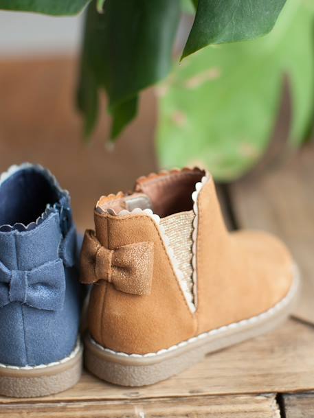 Elastische leren laarsjes voor meisjesbaby's CAMEL+marineblauw+zwart - vertbaudet enfant 