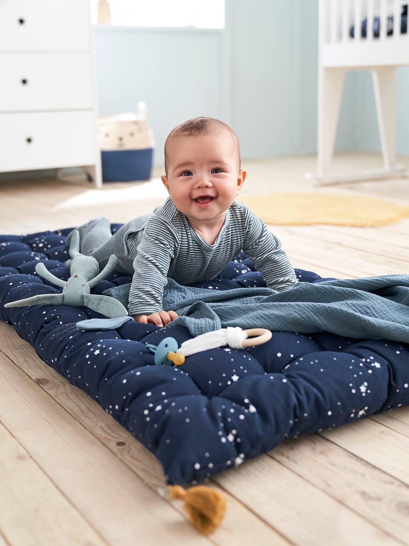 Vloermatras met pompons donkerblauw