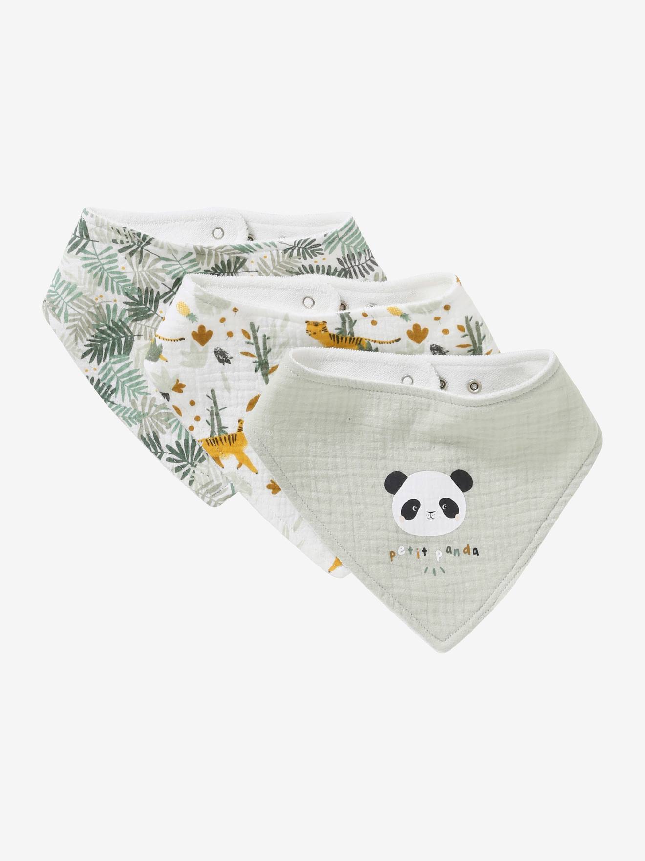 Set met 3 slabbetjes van katoengaas set groene panda