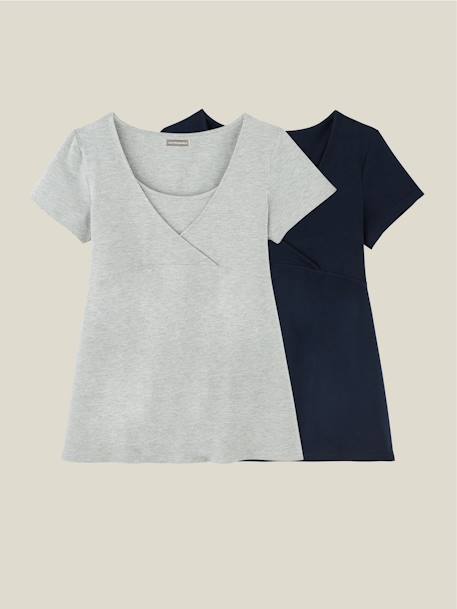 Lot van 2 T-shirts voor zwangerschap en borstvoeding lichtroze+SET MARINEBLAUW/GRIJS+zwart - vertbaudet enfant 