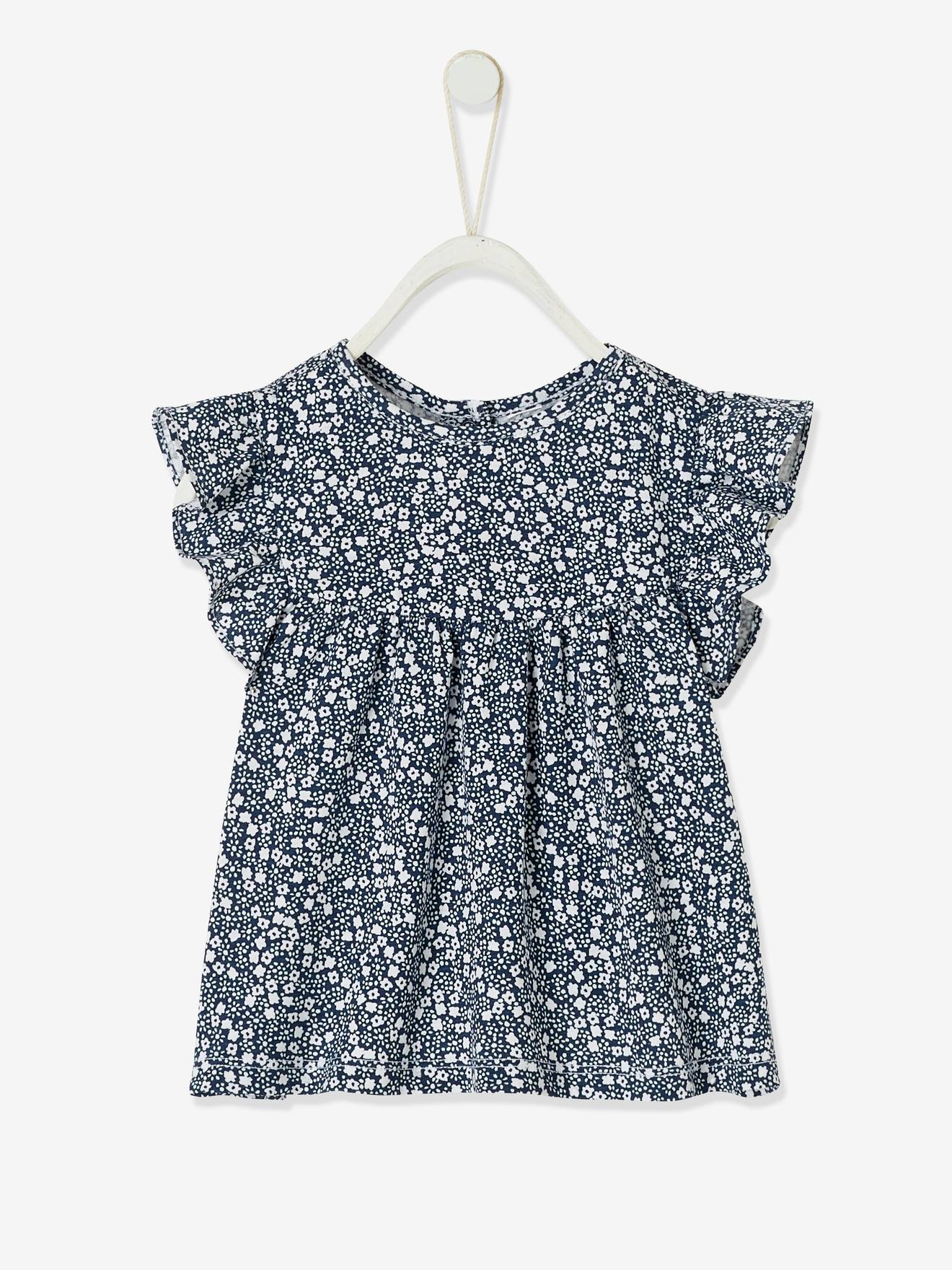 Baby T-shirt met bloemenprint marineblauw met print