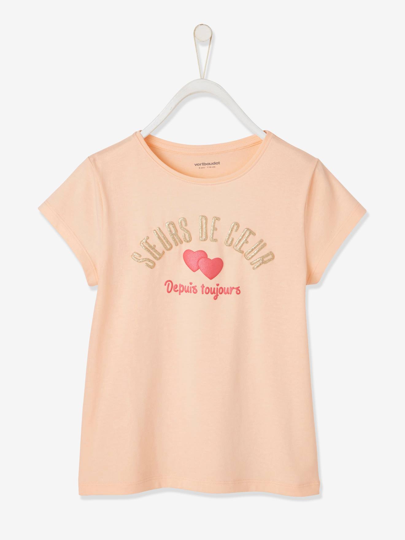 Meisjesshirt met grappig motief gepoederde roze hartenzusters