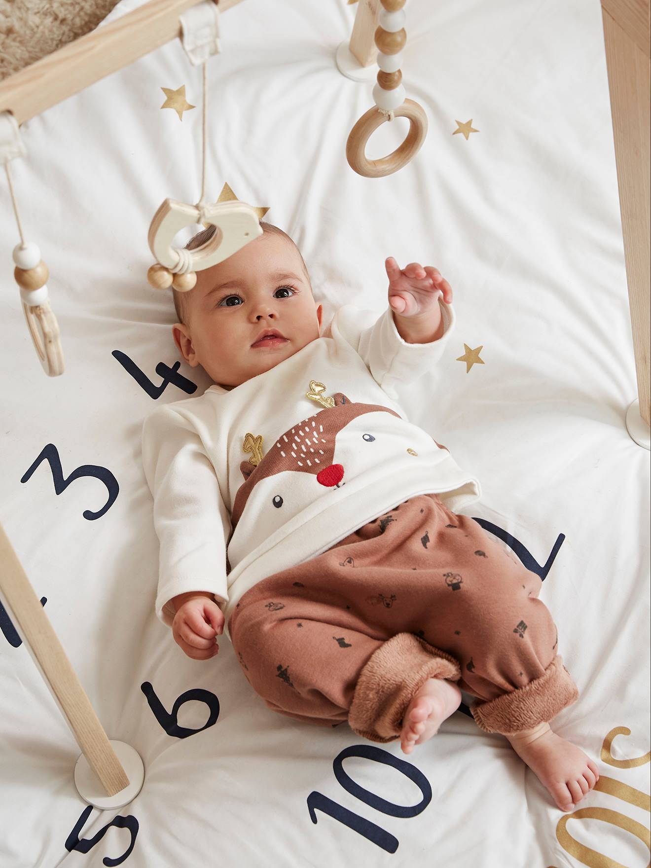 Kerstset babyjongen shirt + broek + sokken mokka