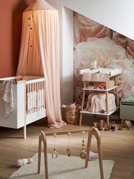 Katoengaas bedframe EAU DE ROSE beige (poederkleur)+roze+saliegroen - vertbaudet enfant 