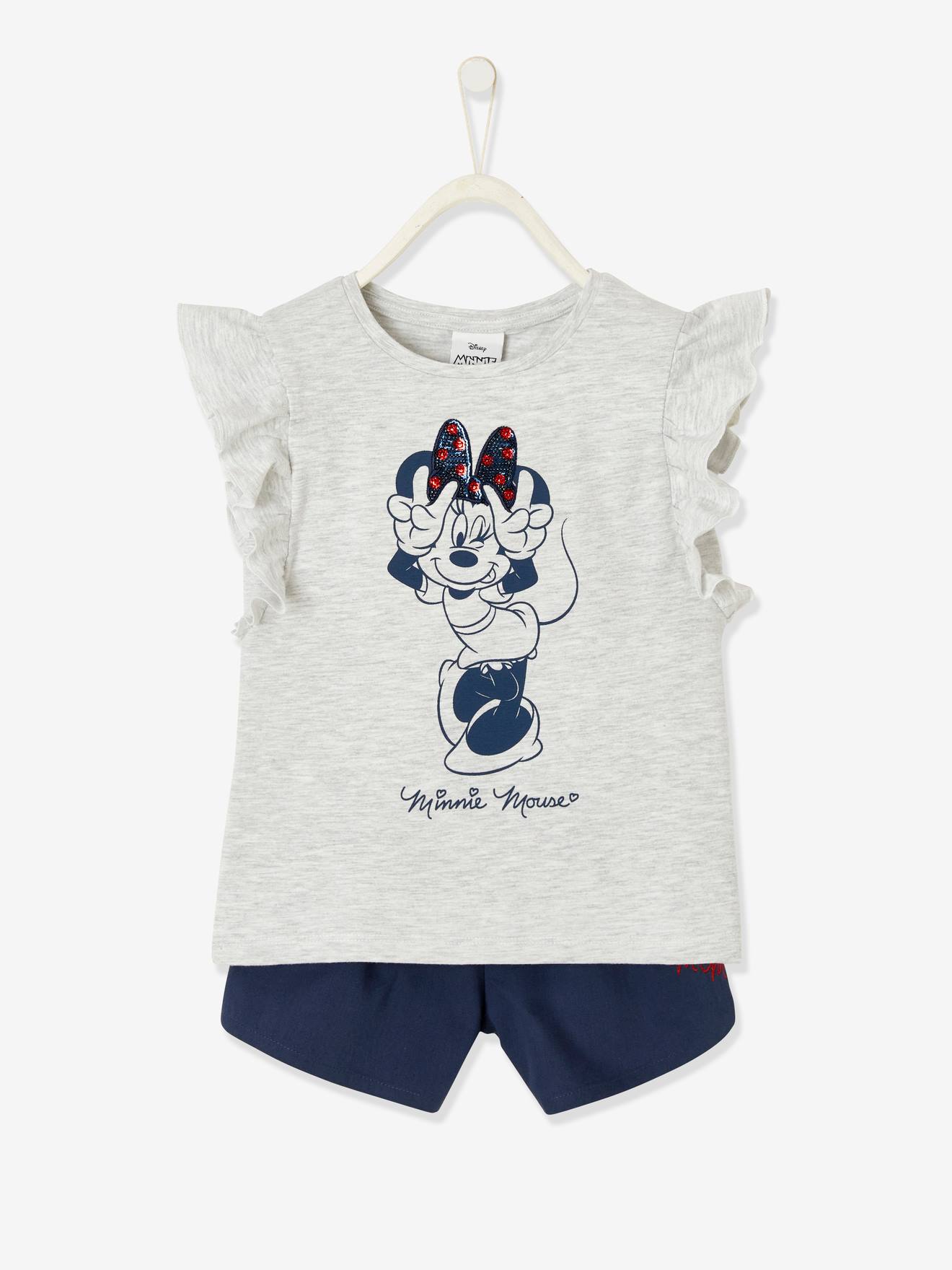 Disney Minnie®-meisjesset met T-shirt en korte broek kousen in gechineerd grijs/bla