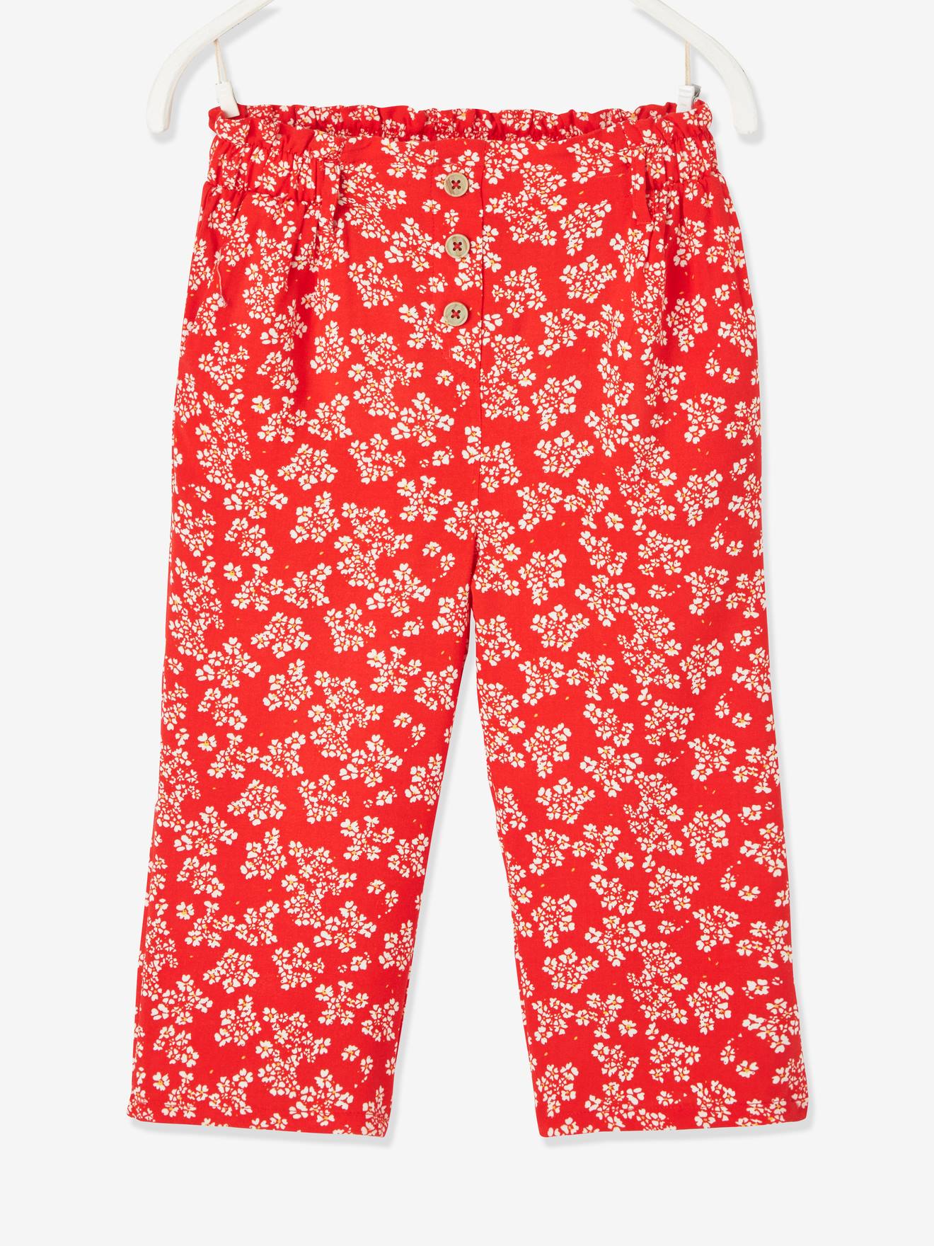 Driekwartmeisjesbroek met bloemenprint rood aop bloemrijk