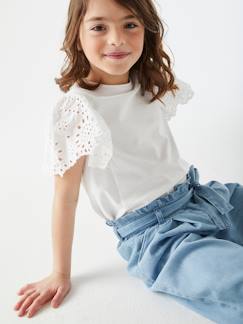 Wijde "paperbag"-driekwartmeisjesbroek van licht denim  - vertbaudet enfant