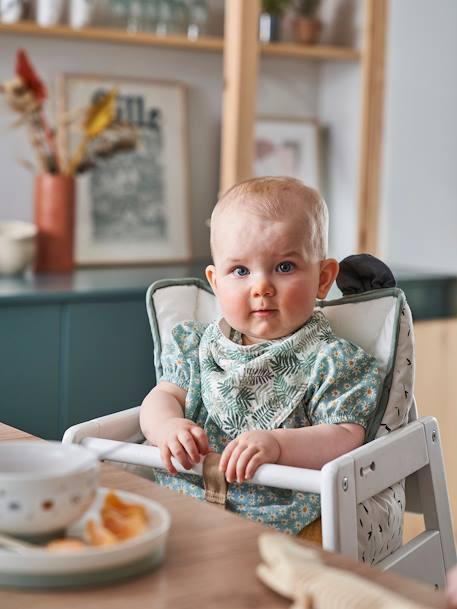 Kussen voor kinderstoel VERTBAUDET blauw gestreept+ecru+ivoor Panda+mosterdgeel - vertbaudet enfant 