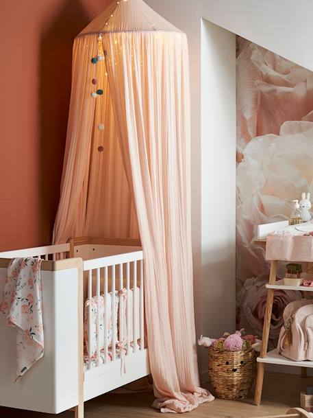 Katoengaas bedframe EAU DE ROSE beige (poederkleur)+roze+saliegroen - vertbaudet enfant 