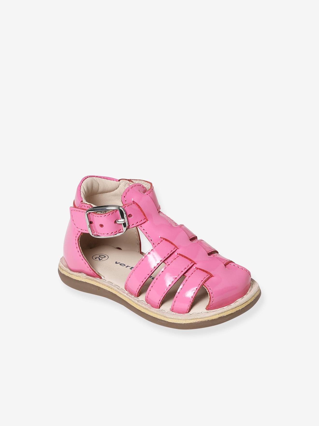 Leren sandalen babymeisje met dichte voorkant roze