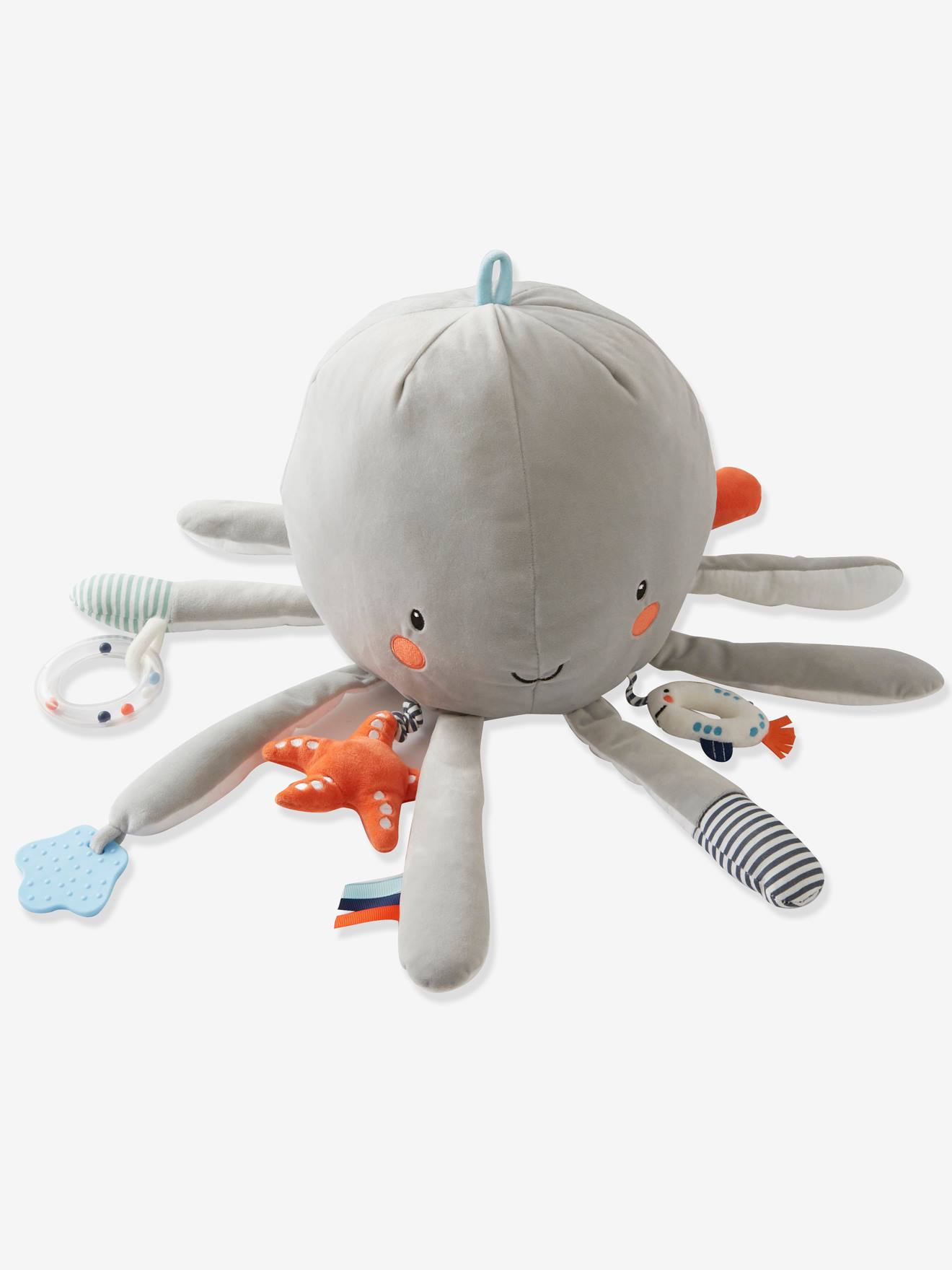 Grote octopusknuffel met accessoires grijs