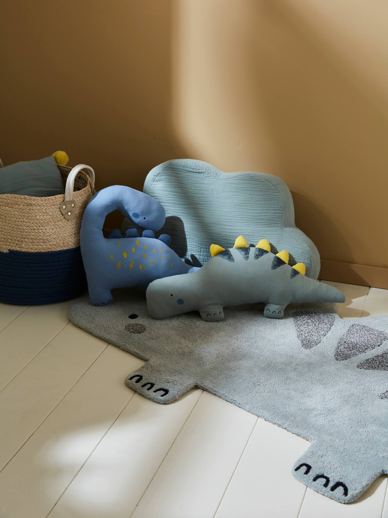 Set van 2 kussens PETIT DINO blauw / kaki
