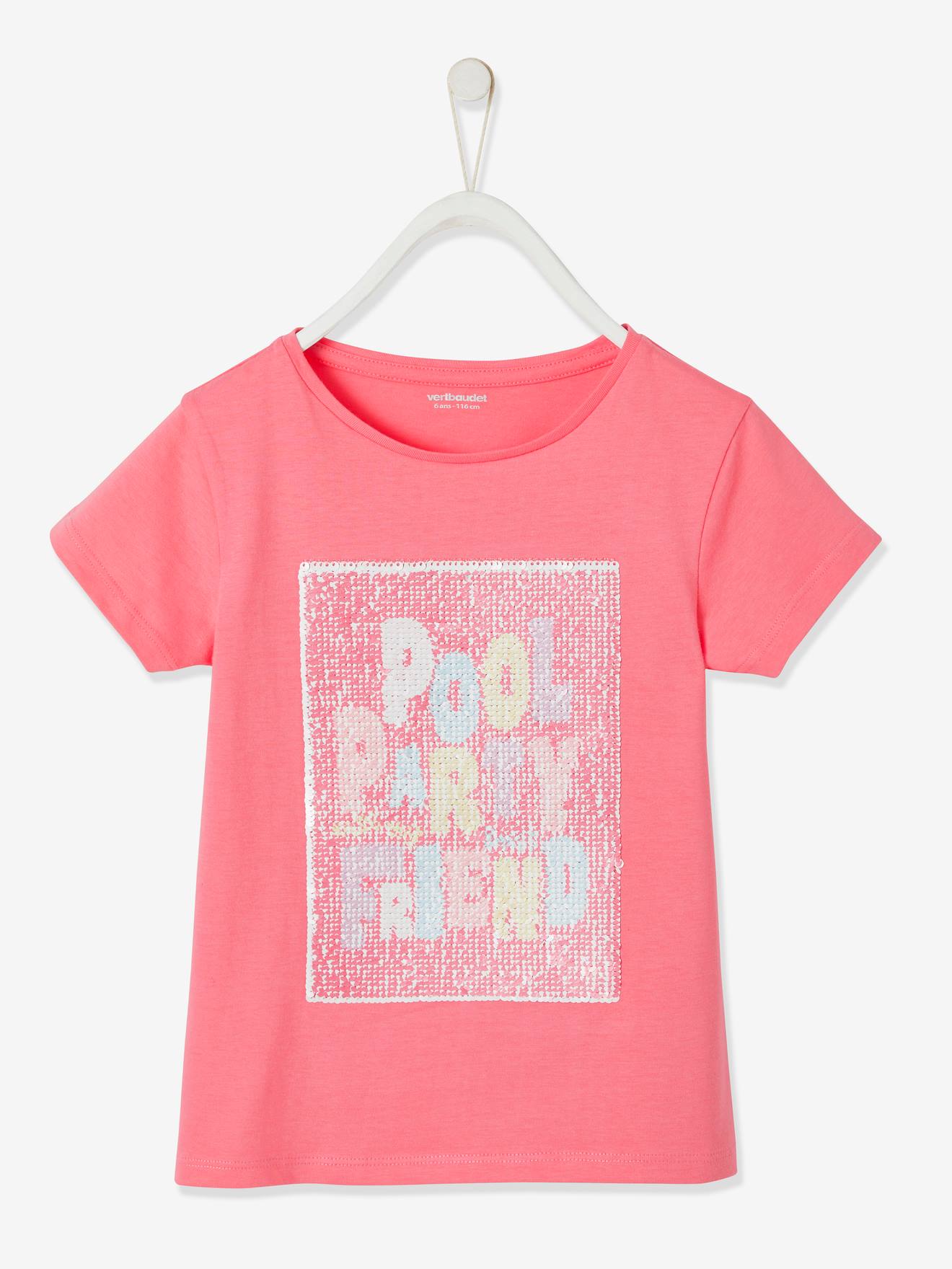 T-shirt voor meisjes met dubbelzijdige lovertjes "pool party" roze