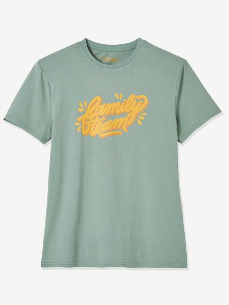 Heren-T-shirt Family team capsulecollectie vertbaudet en Studio Jonesie in biologisch katoen lindegroen - vertbaudet enfant 