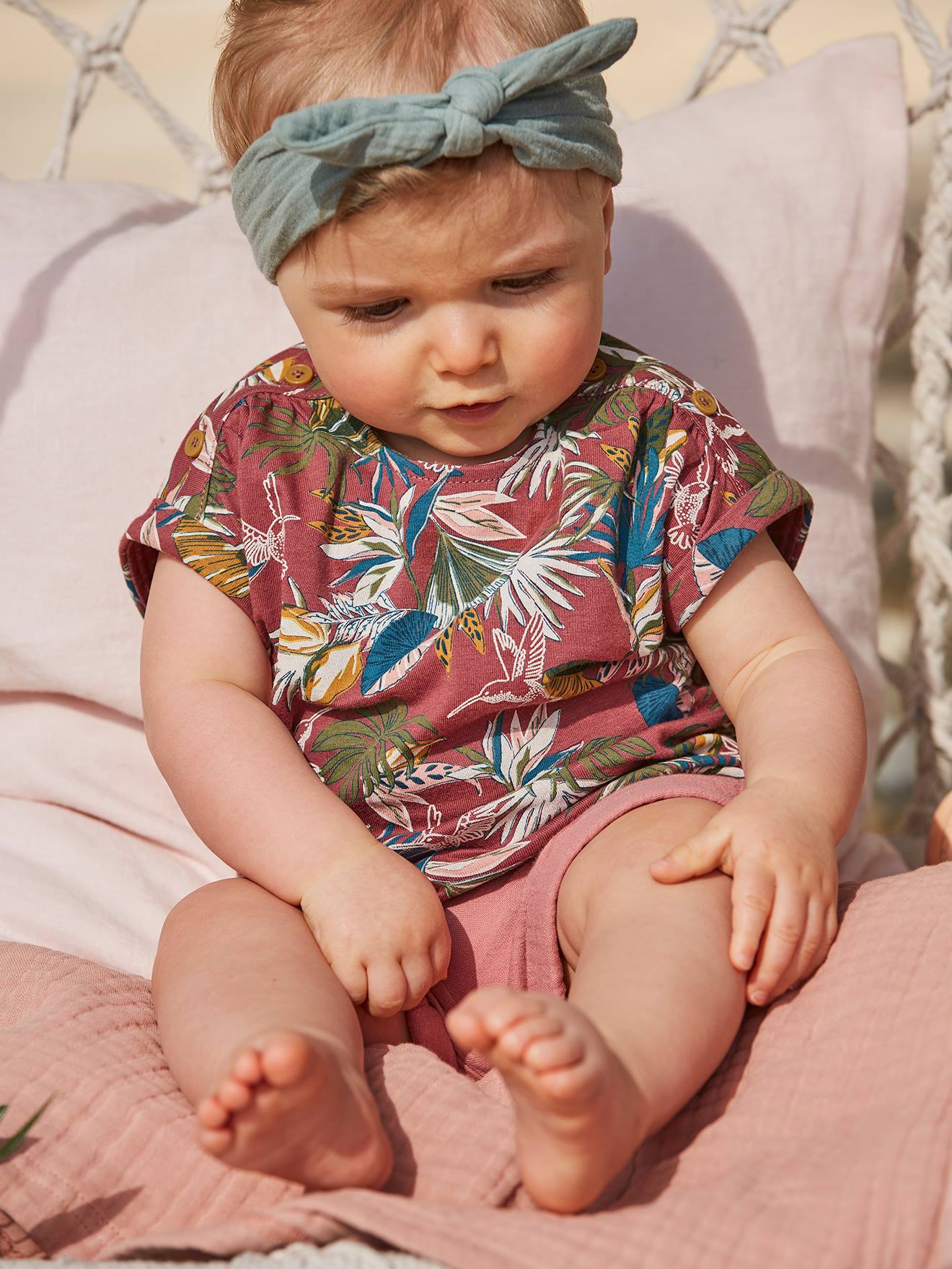 Elastische taille katoengaas baby shorts rozenhout