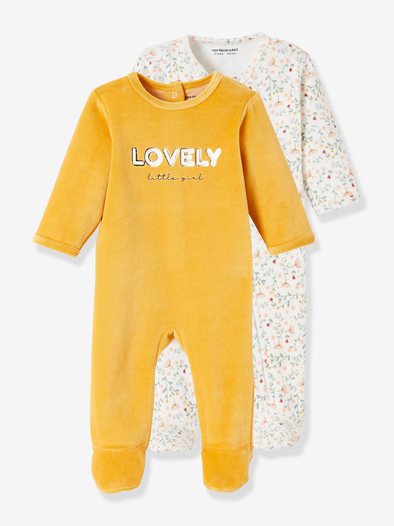 Set van 2 fluwelen babypyjama's "Lovely". set ivoor