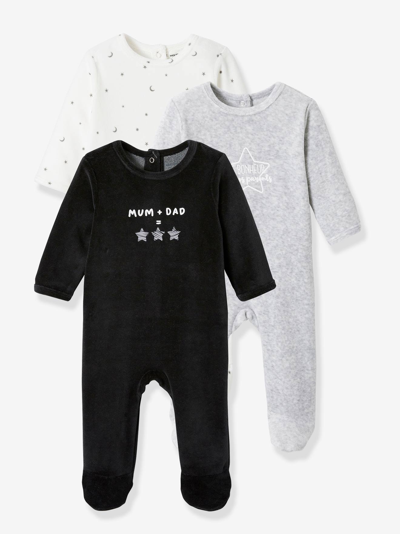 Set van 3 fluwelen babypyjama's set zwart