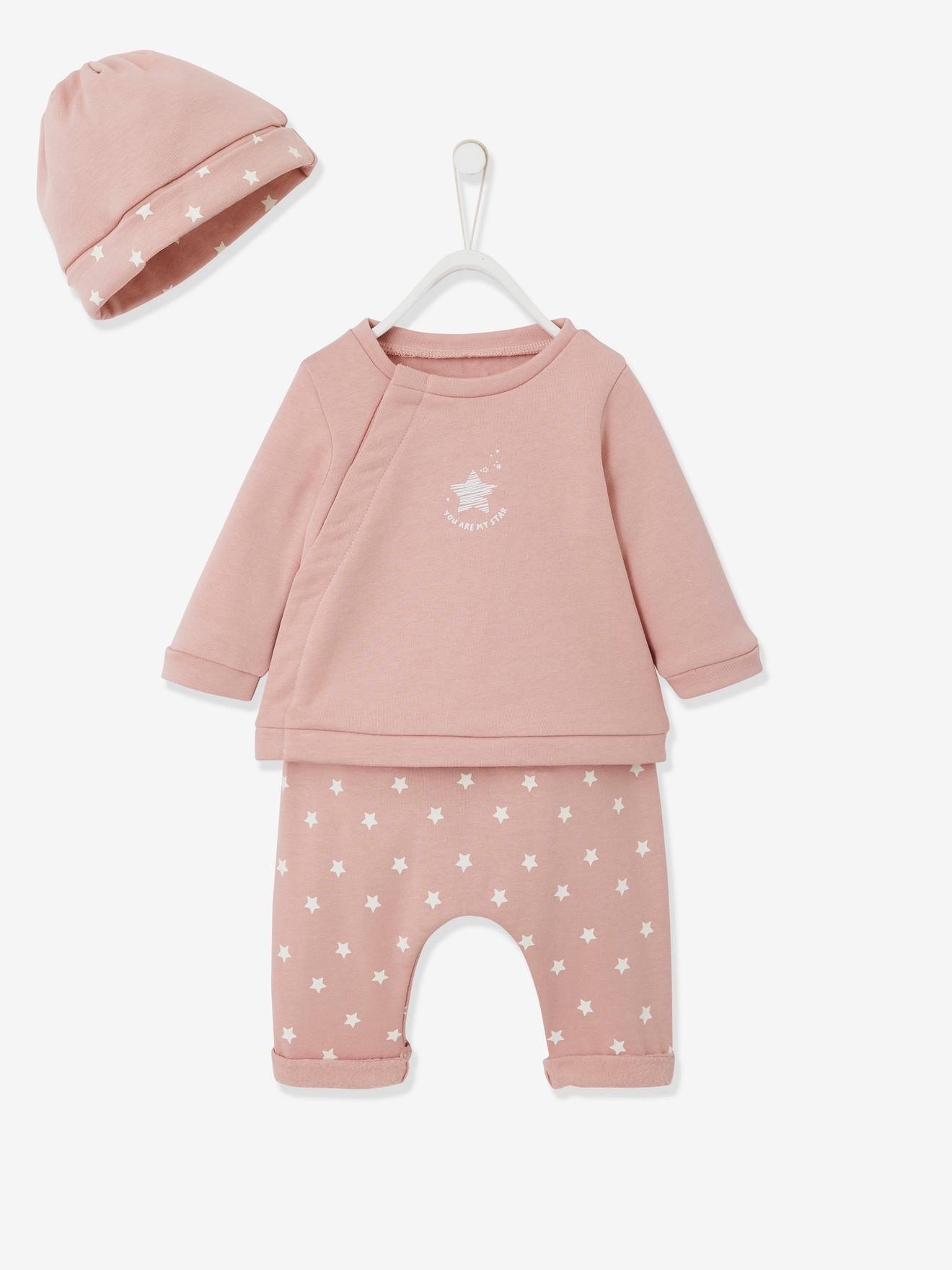 3-delige babyset in fleece roze