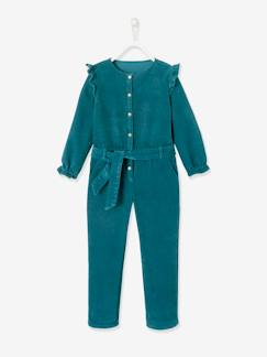 -Meisjesjumpsuit in velours, met ruches,