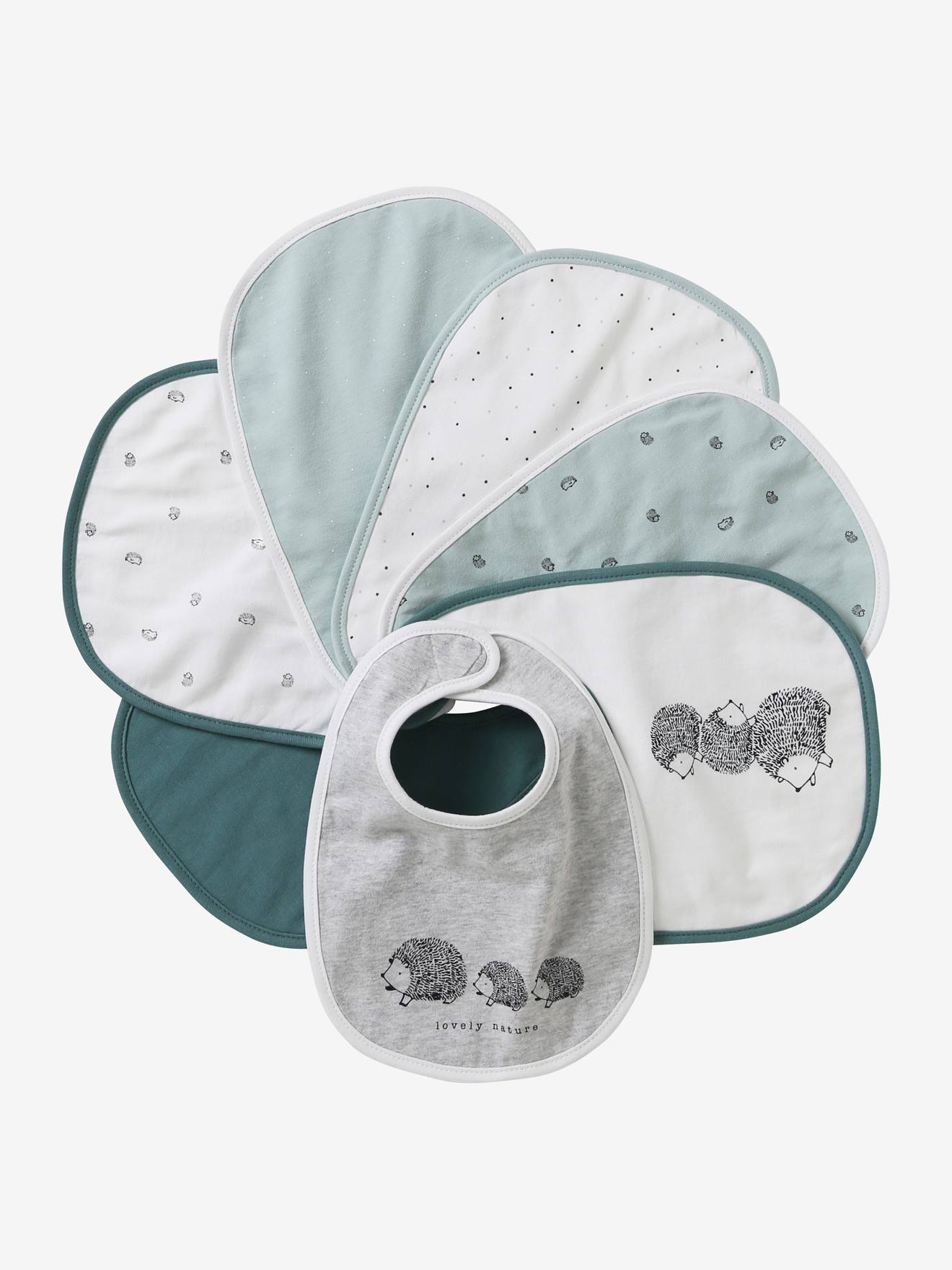 Set van 7 babyslabbetjes egel